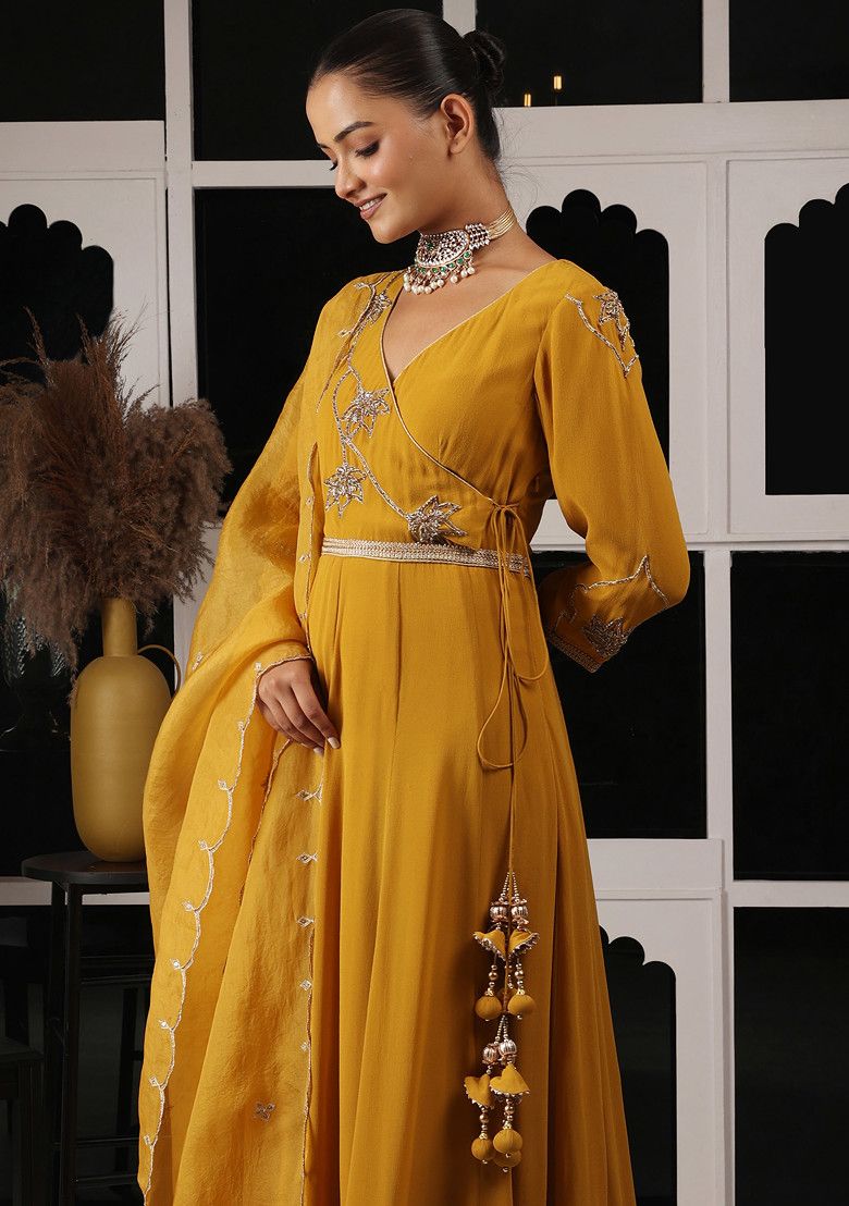 Mustard Yellow Zari And Zardozi Embroidered Anarkali Set