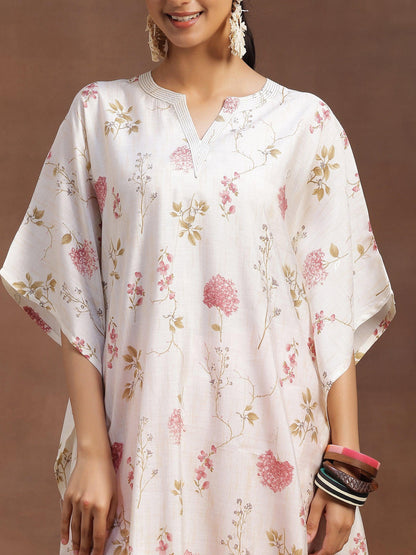 Cream Printed Silk Blend Co-Ords1