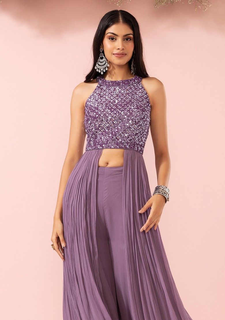 Mauve Sharara Set With Sequin Embellished Kurta