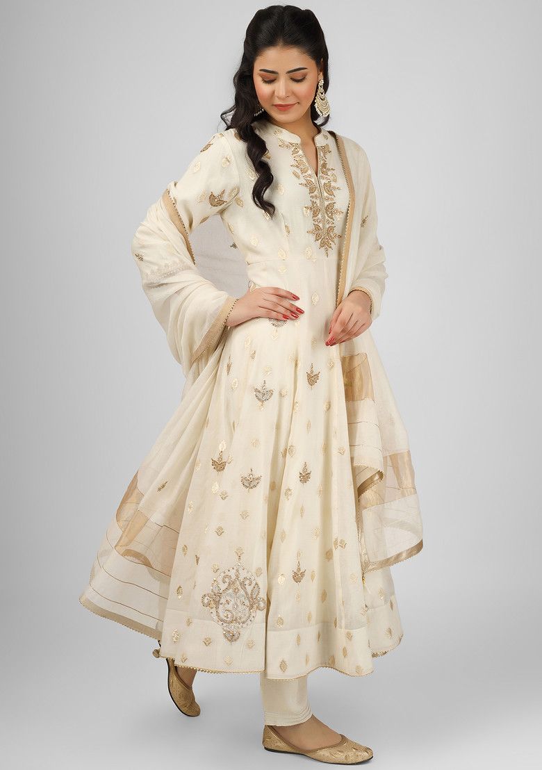 Ivory Taj Dori Embroidered Silk Chanderi Anarkali Set