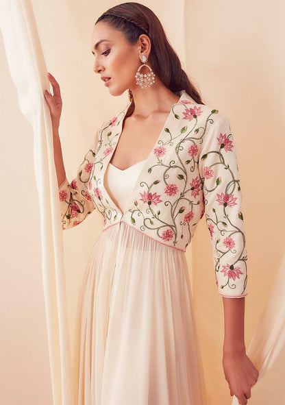 SANJEV MARWAAHA Ivory White Dori Embroidered Jacket Set