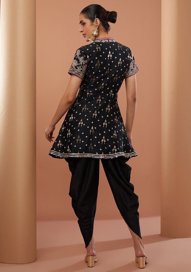 Black Dori Embroidered Chanderi Silk Dhoti Set