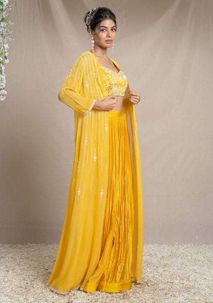 SANJEV MARWAAHA Yellow Dori Work Jacket Set