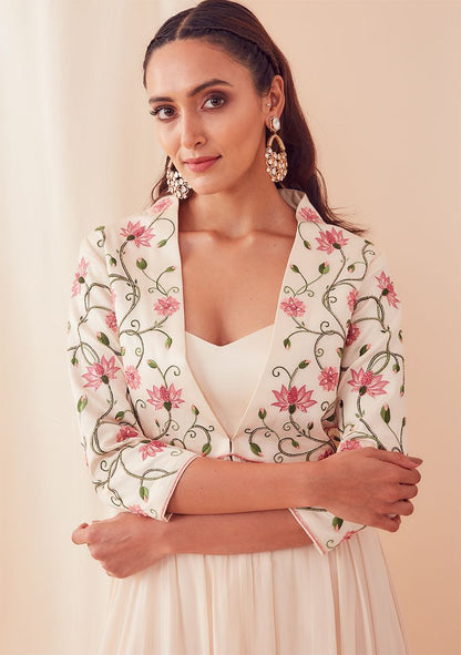 SANJEV MARWAAHA Ivory White Dori Embroidered Jacket Set