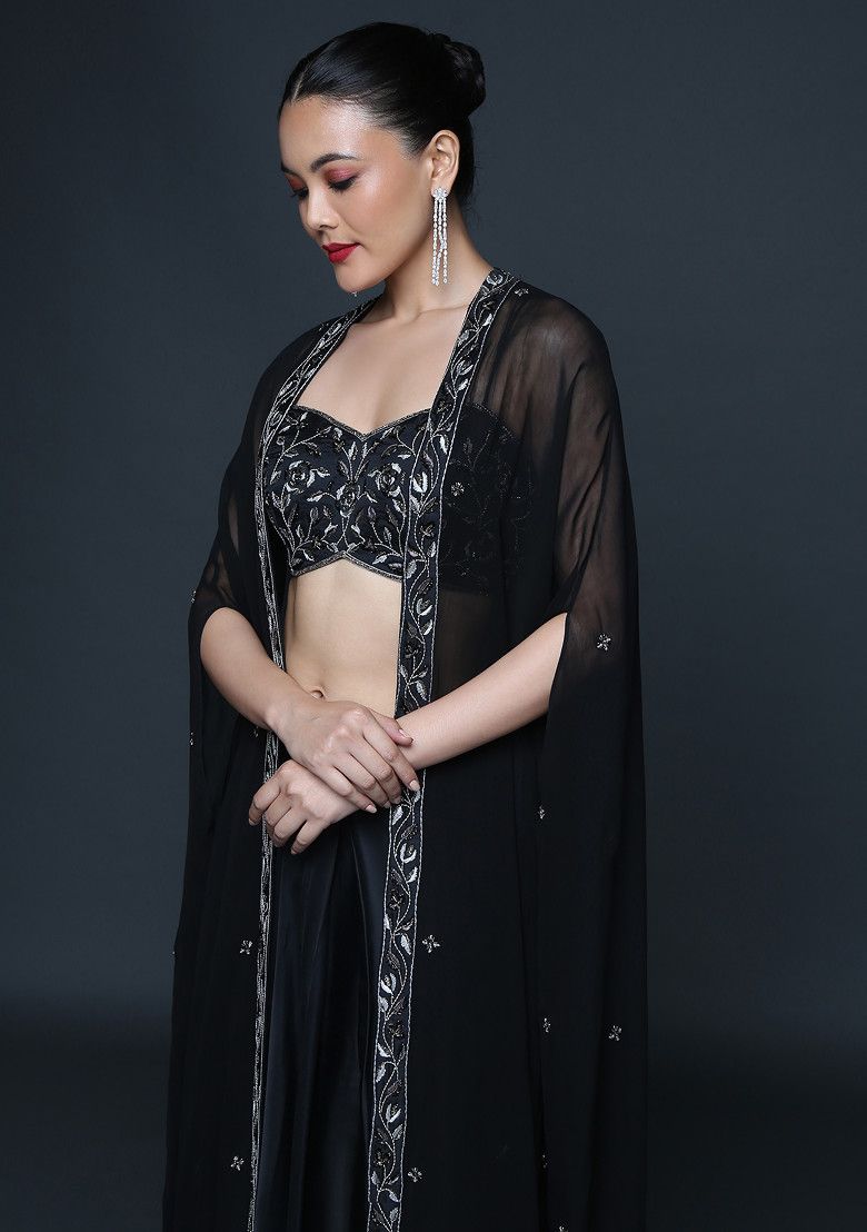 SANJEV MARWAAHA Black Cutdana Embroidered Fusion Set