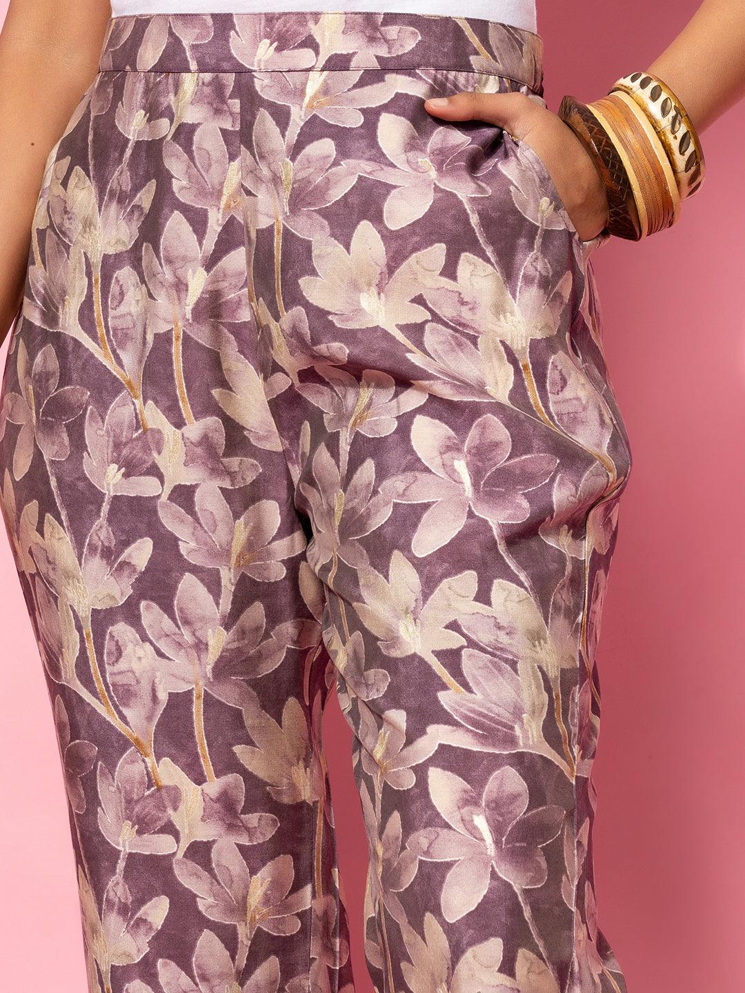 Purple Printed Silk Blend Co-Ords