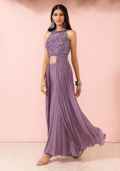 Mauve Sharara Set With Sequin Embellished Kurta