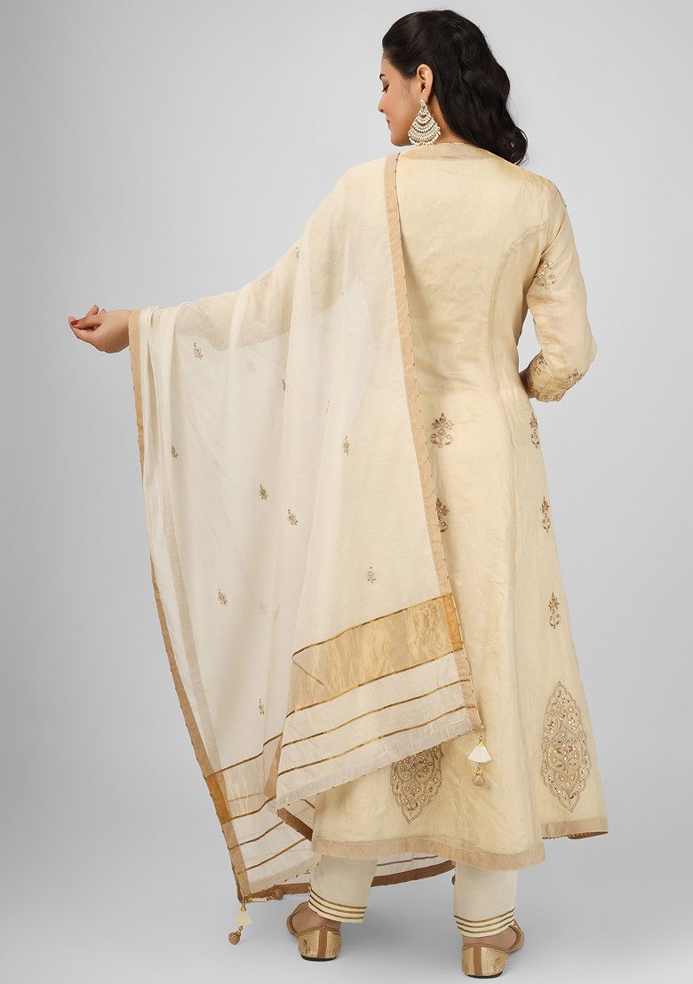 Ivory Taj Dori Embroidered Chanderi Jacket With Anarkali Set