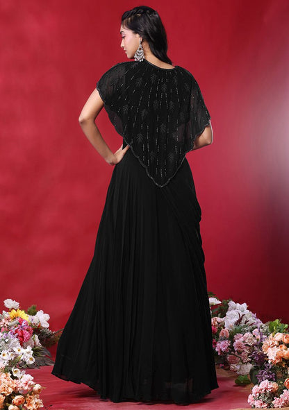 HAND EMBROIDERED Black Bead Hand Embroidered Gown