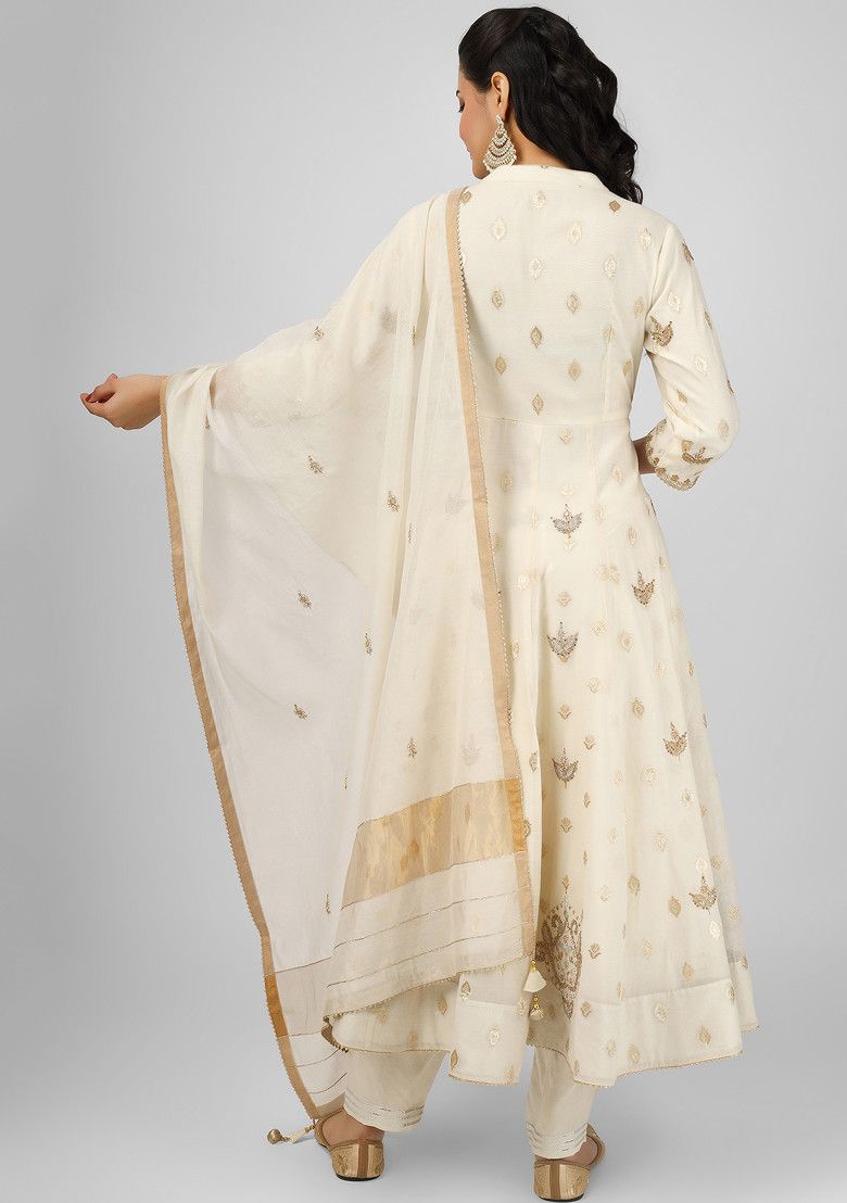 Ivory Taj Dori Embroidered Silk Chanderi Anarkali Set