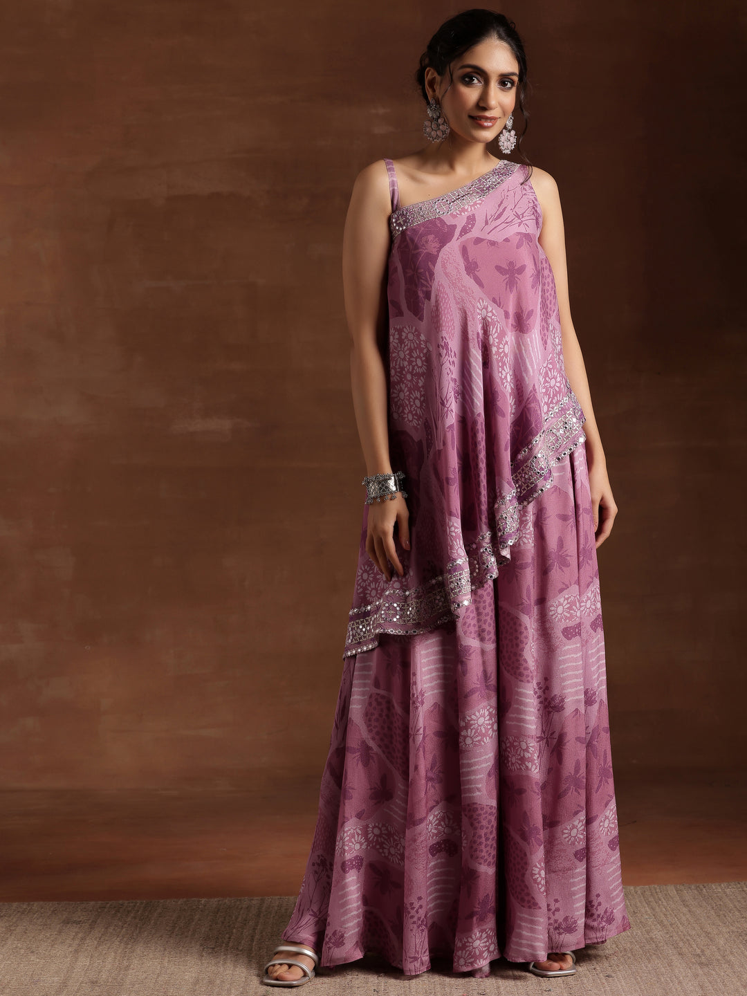 Mauve Printed Silk Blend Co-Ords