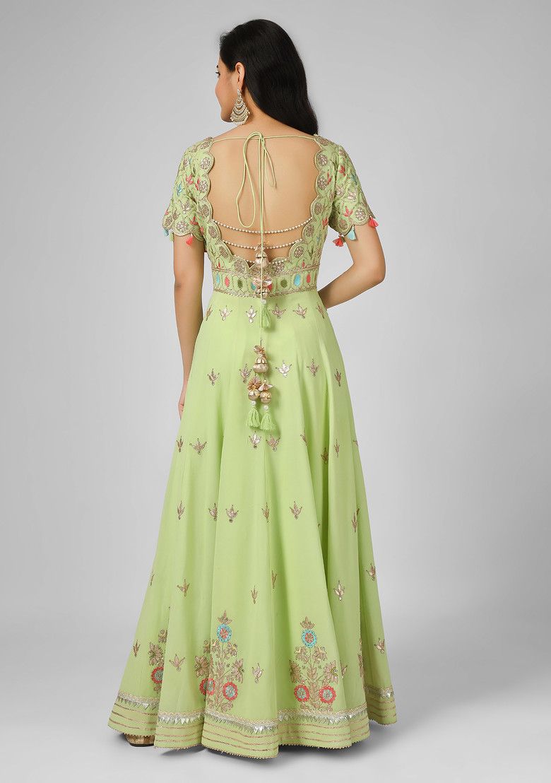 Lime Green Gotta Dori Embroidered Silk Georgette Anarkali Set