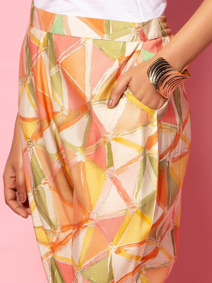 Peach Printed Silk Blend Co-Ords