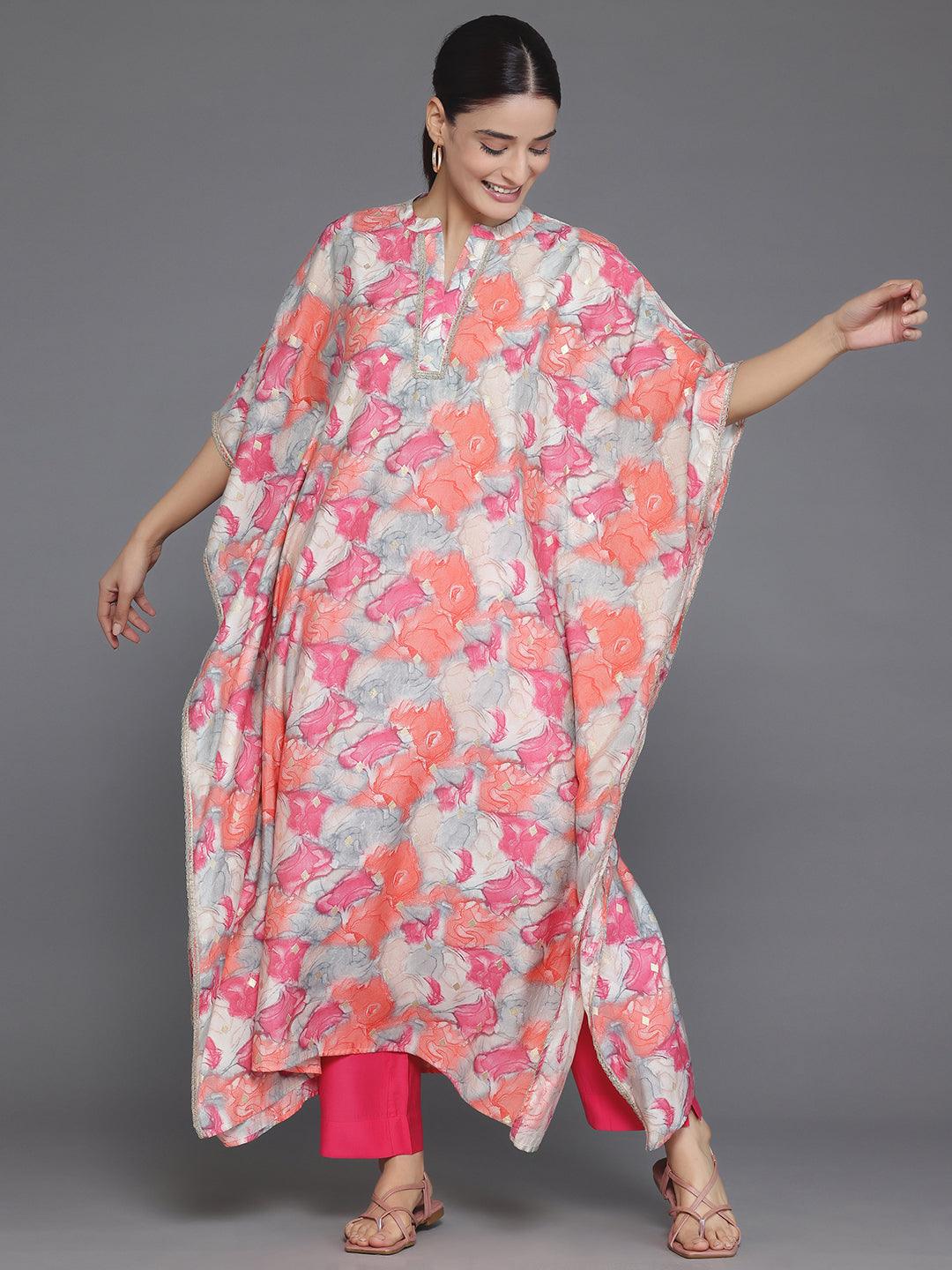 Coral Printed Silk Blend Tunic With Palazzos