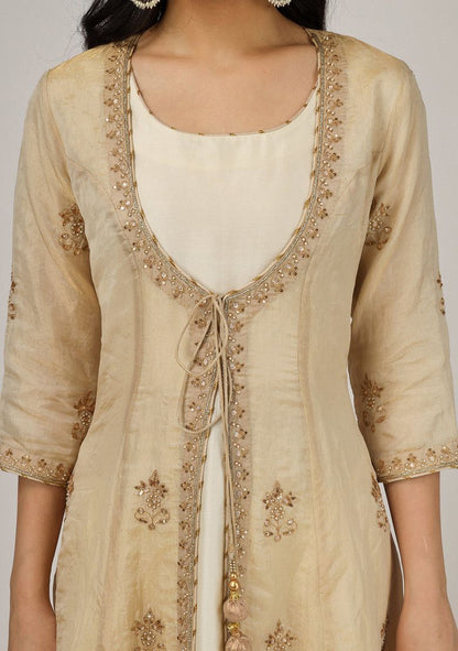 Ivory Taj Dori Embroidered Chanderi Jacket With Anarkali Set