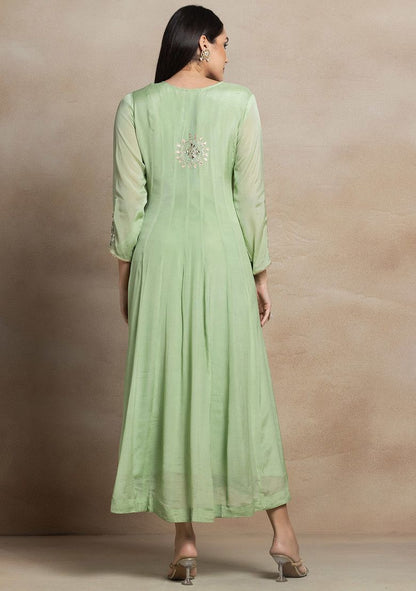 Green Mirror And Gota Patti Embroidered Anarkali With Embroidered Dupatta