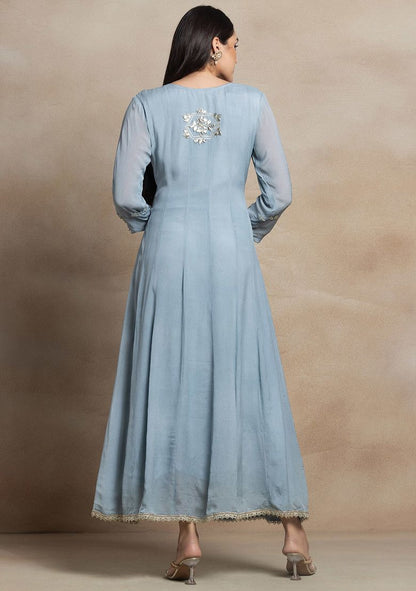 Grey Mirror And Gota Patti Embroidered Anarkali With Embroidered Dupatta