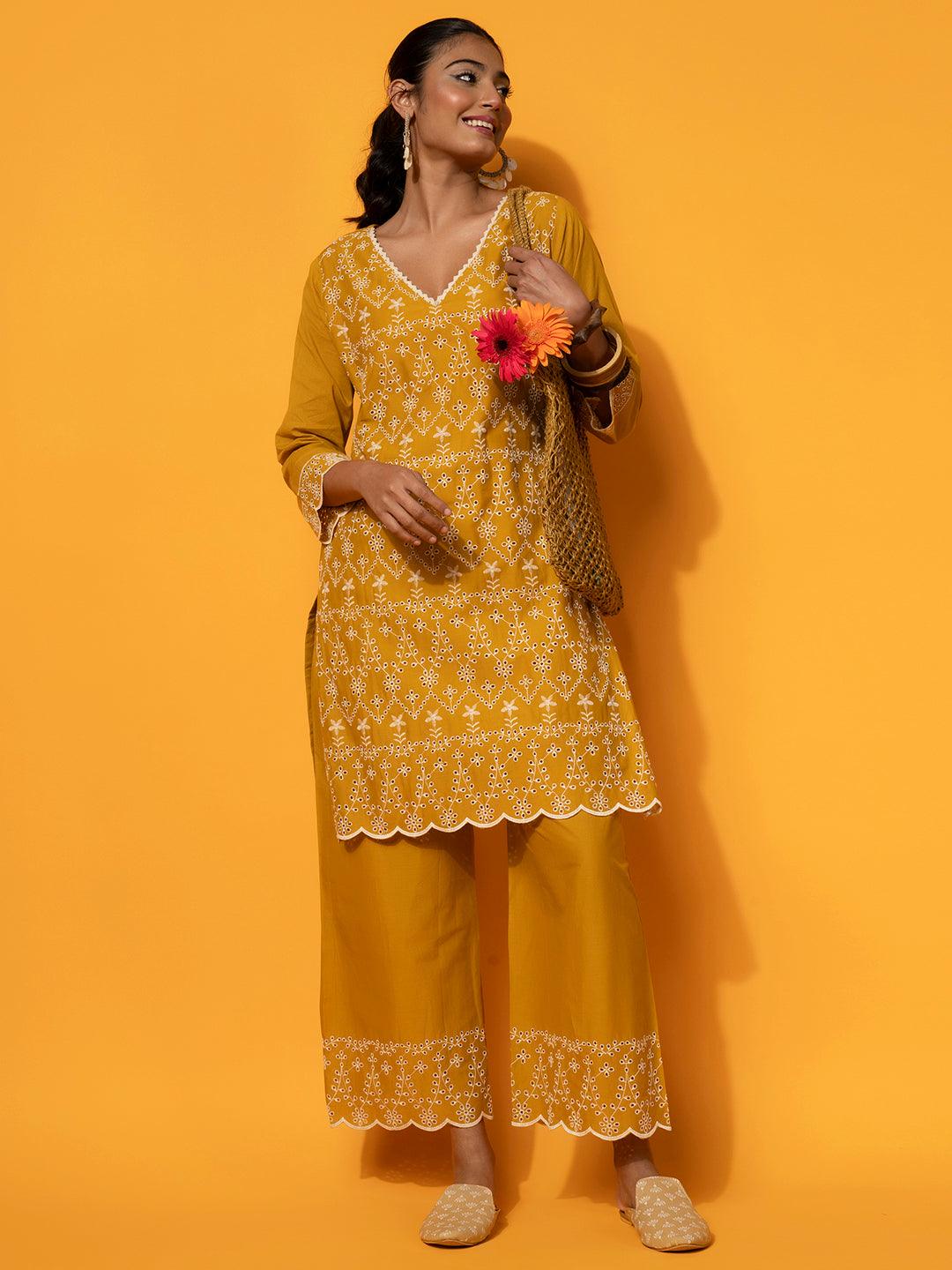 Mustard Printed Polyester Co-Ords