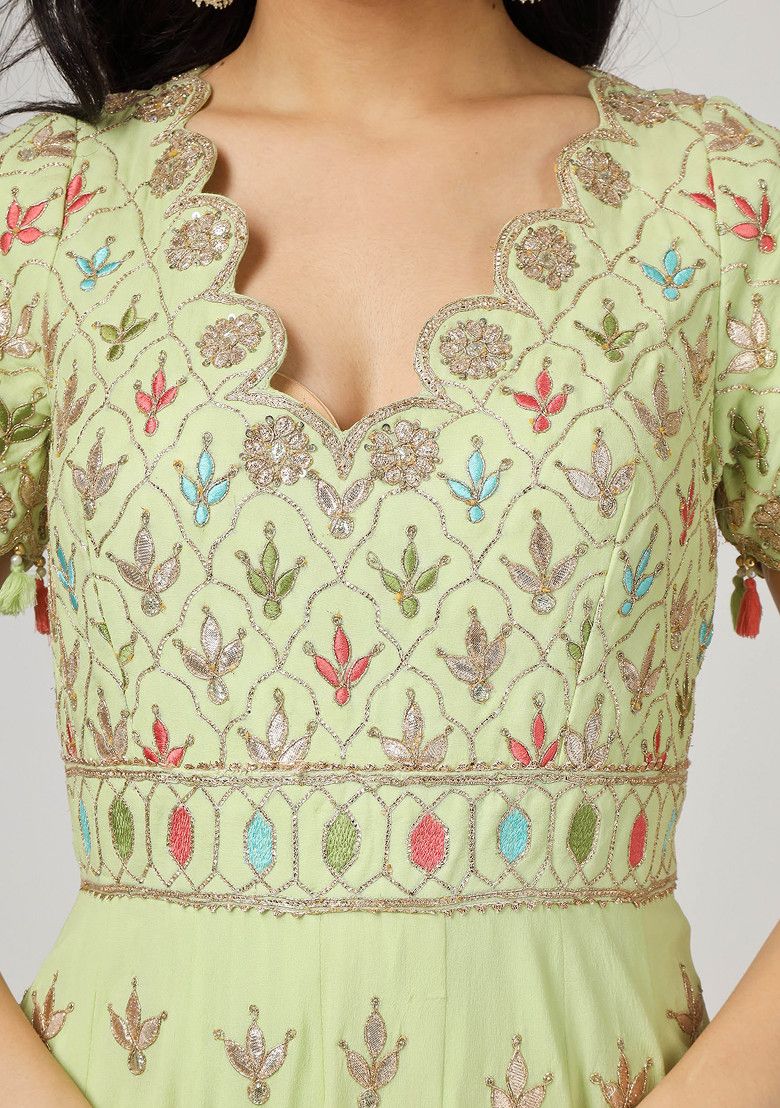 Lime Green Gotta Dori Embroidered Silk Georgette Anarkali Set