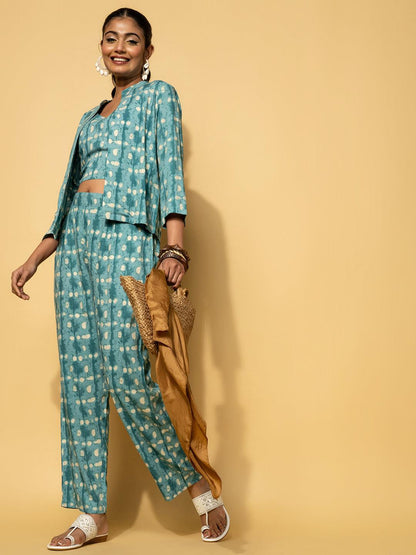 Teal Printed Rayon Co-Ords