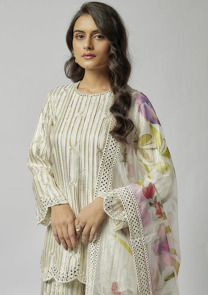 Ivory Gota Work Satin Georgette Kurta Set