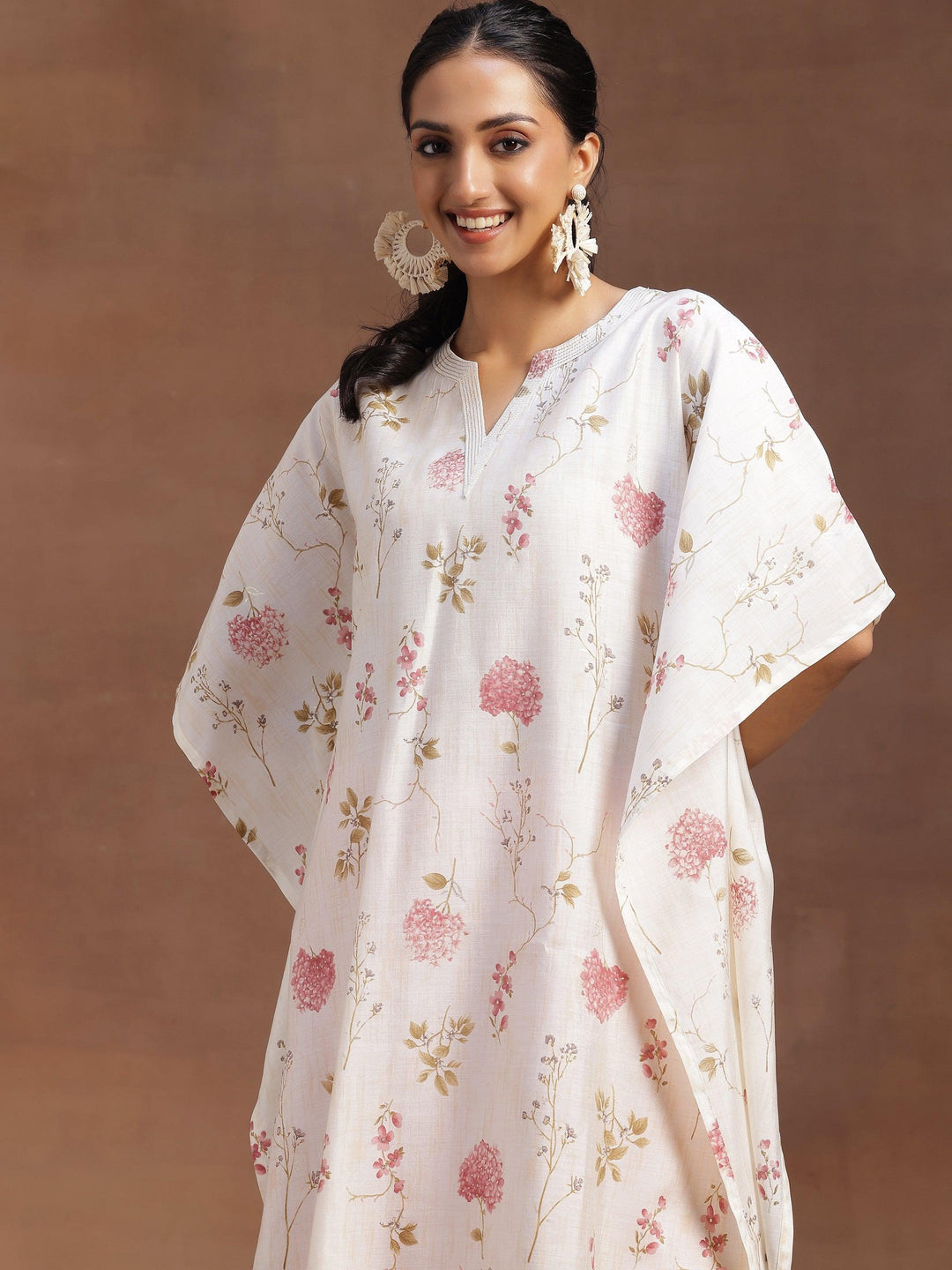 Cream Printed Silk Blend Co-Ords1