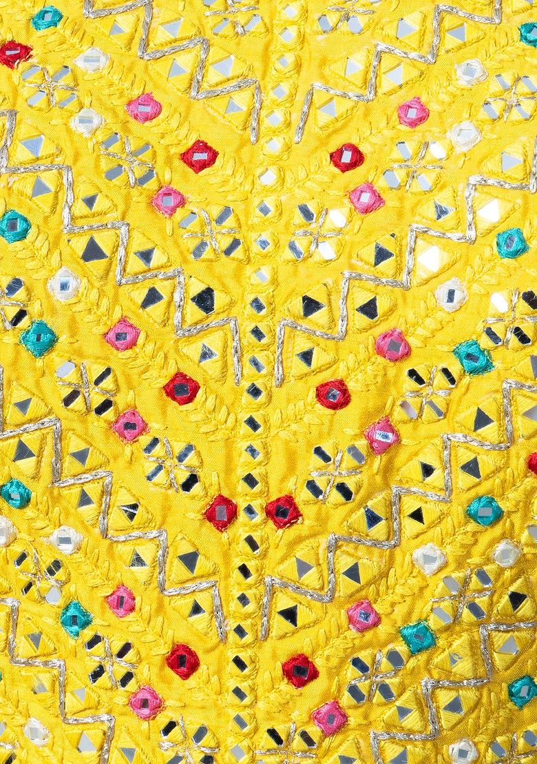 Yellow Mirror Embellished Anarkali Kurta With Chiffon Dupatta