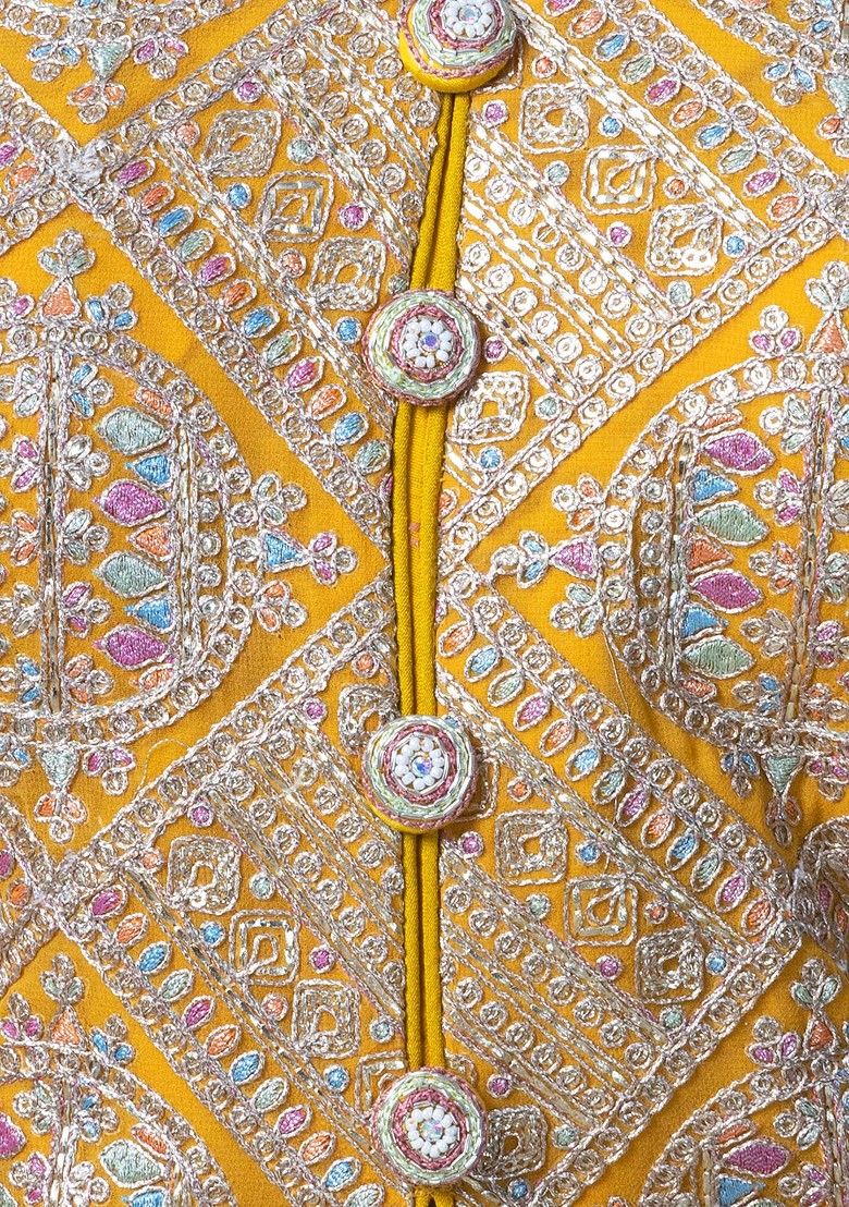 Yellow Sharara Set With Zari Embroidered Blouse And Dupatta