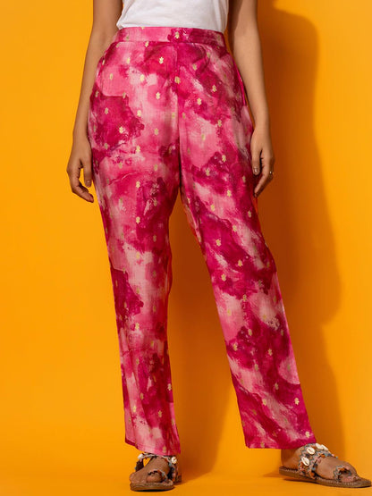 Pink Printed Silk Blend Co-Ords