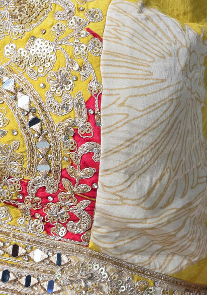 Yellow Floral Print Sharara Set With Sequin Embellished Blouse And Printed Jacket