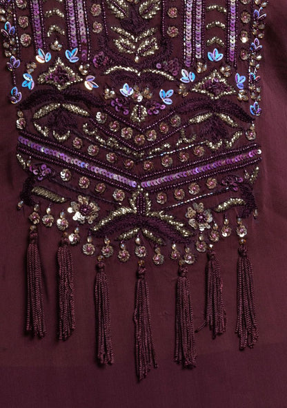 Deep Maroon Sequin Bead Embroidered Kaftan Kurta Set With Embroidered Pants