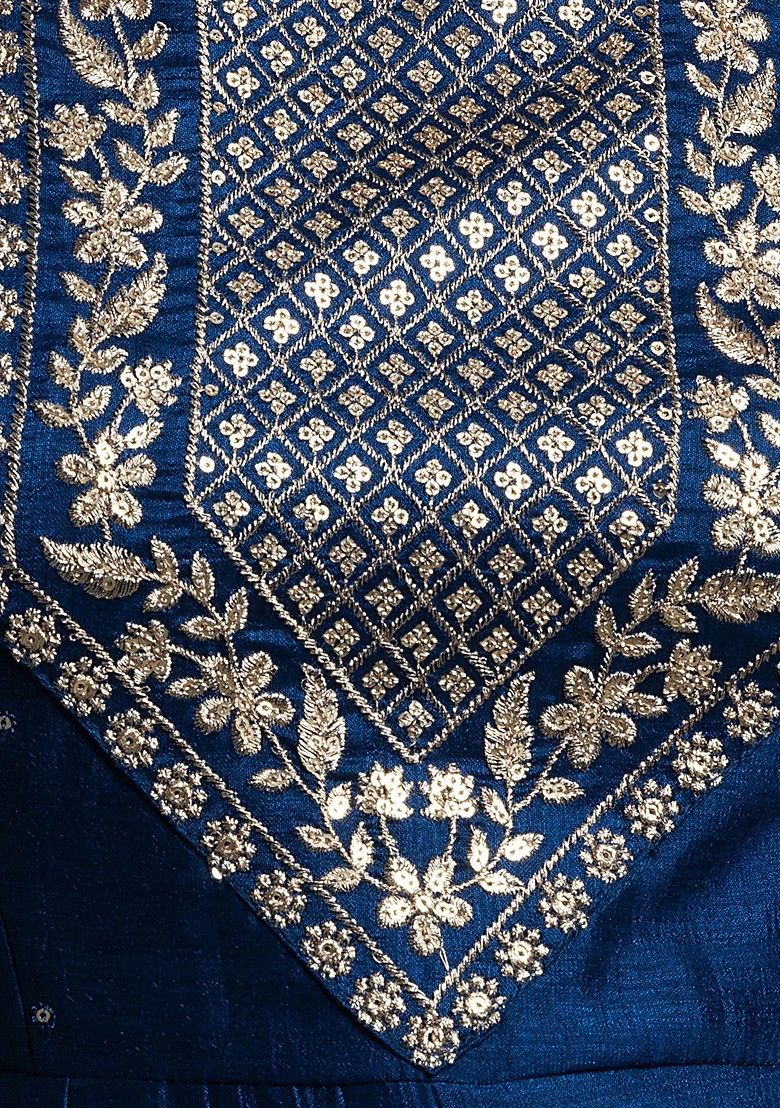 Blue Zari Embroidered Anarkali Kurta With Embroidered Dupatta