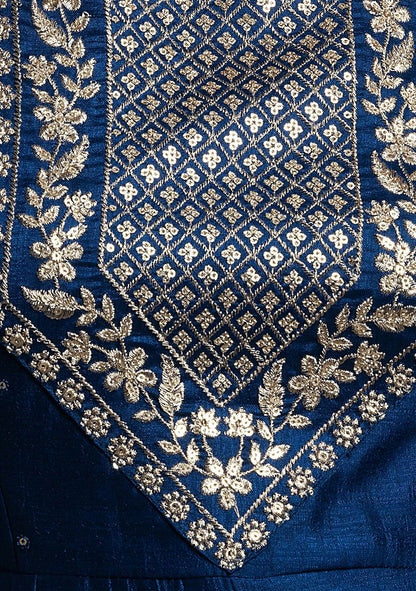 Blue Zari Embroidered Anarkali Kurta With Embroidered Dupatta