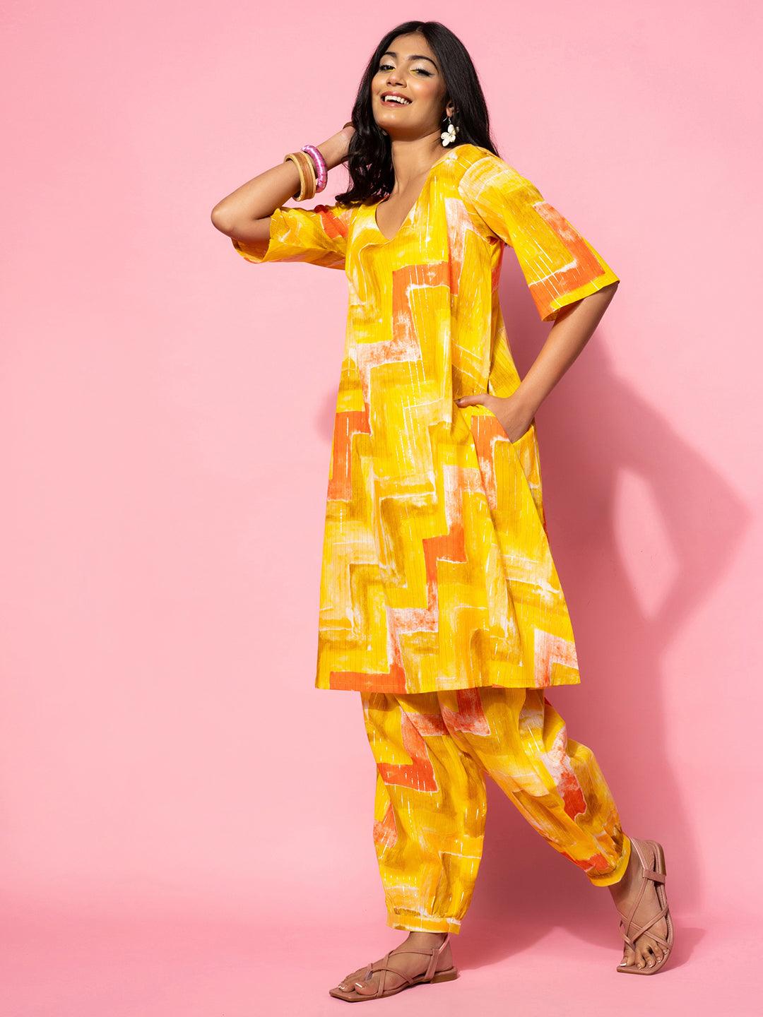 Yellow Printed Cotton Co-Ords