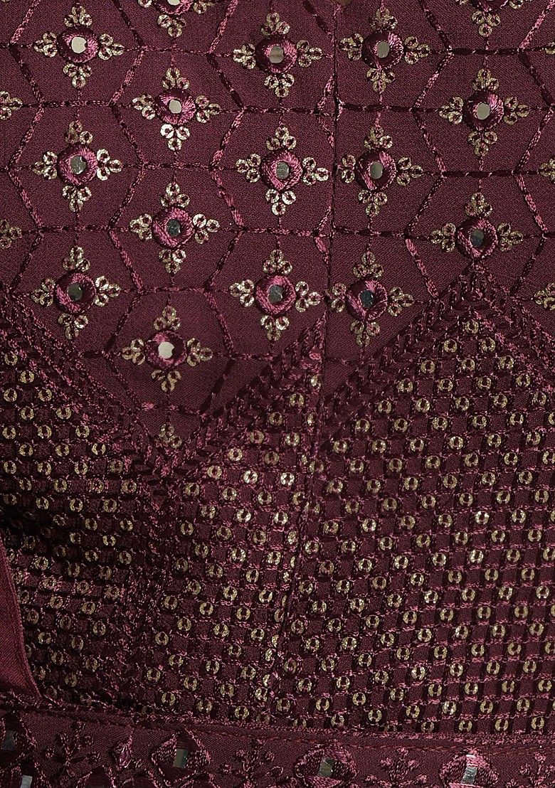 Maroon Resham Embroidered Georgette Anarkali Set