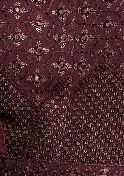 Maroon Resham Embroidered Georgette Anarkali Set