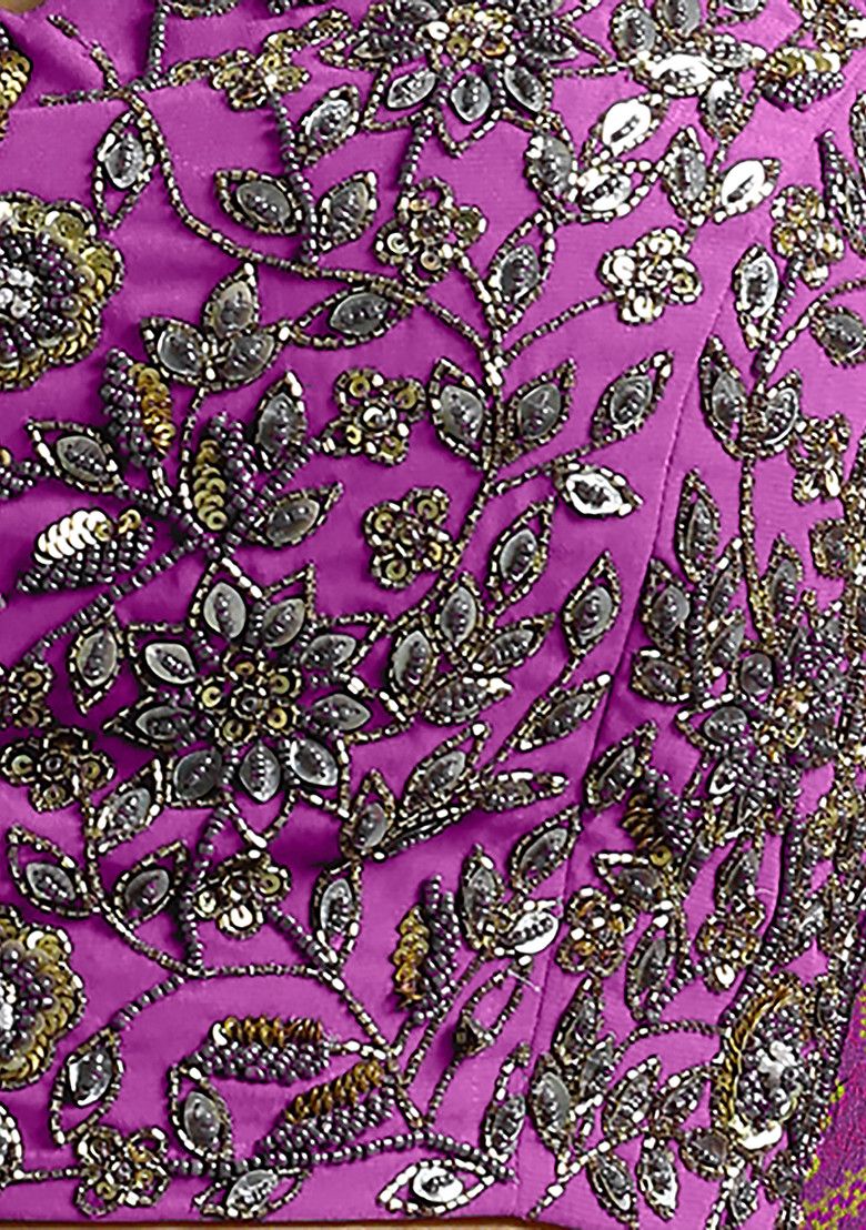 Deep Purple Jacket Set With Sequin Hand Embroidered Blouse And Sharara