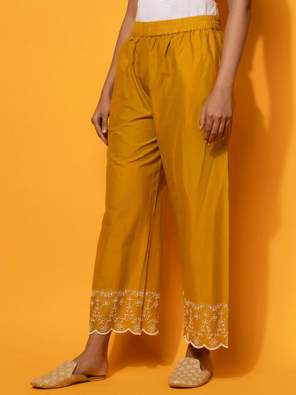 Mustard Embroidered Cotton Co-Ords