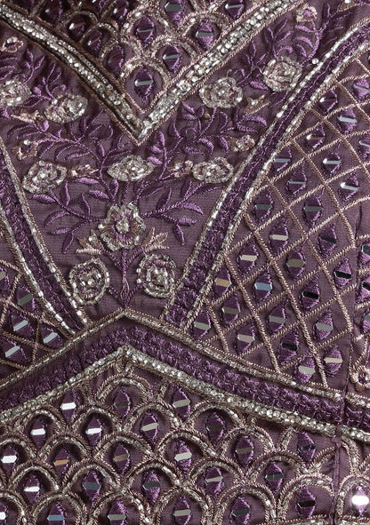 Purple Sharara Set With Floral Mirror Embellished Blouse And Dupatta