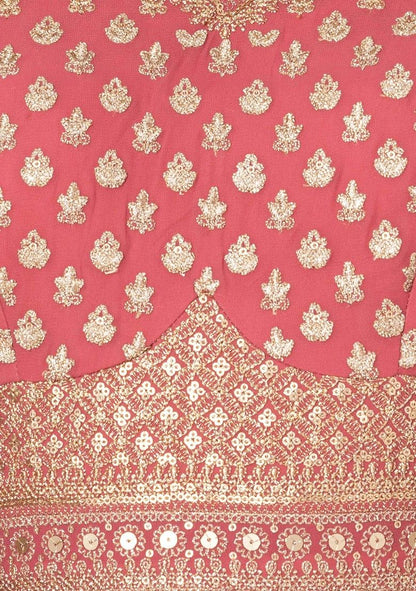 Pink Floral Sequin Embellished Anarkali Gown With Dupatta