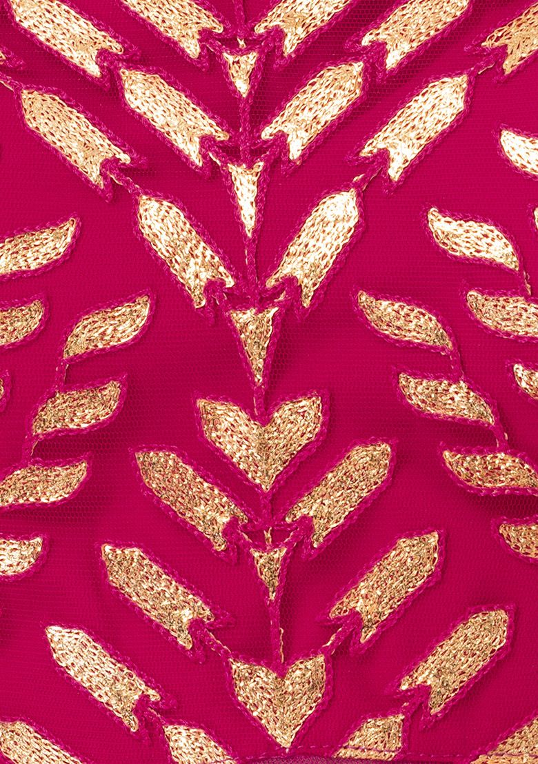 Fuchsia Pink Foil And Thread Embroidered Anarkali Gown