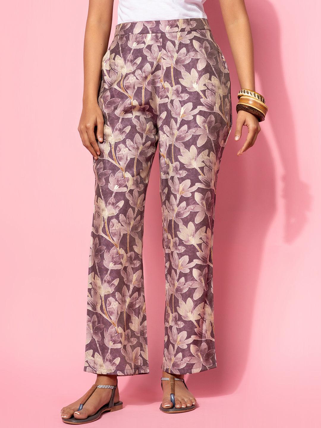 Purple Printed Silk Blend Co-Ords