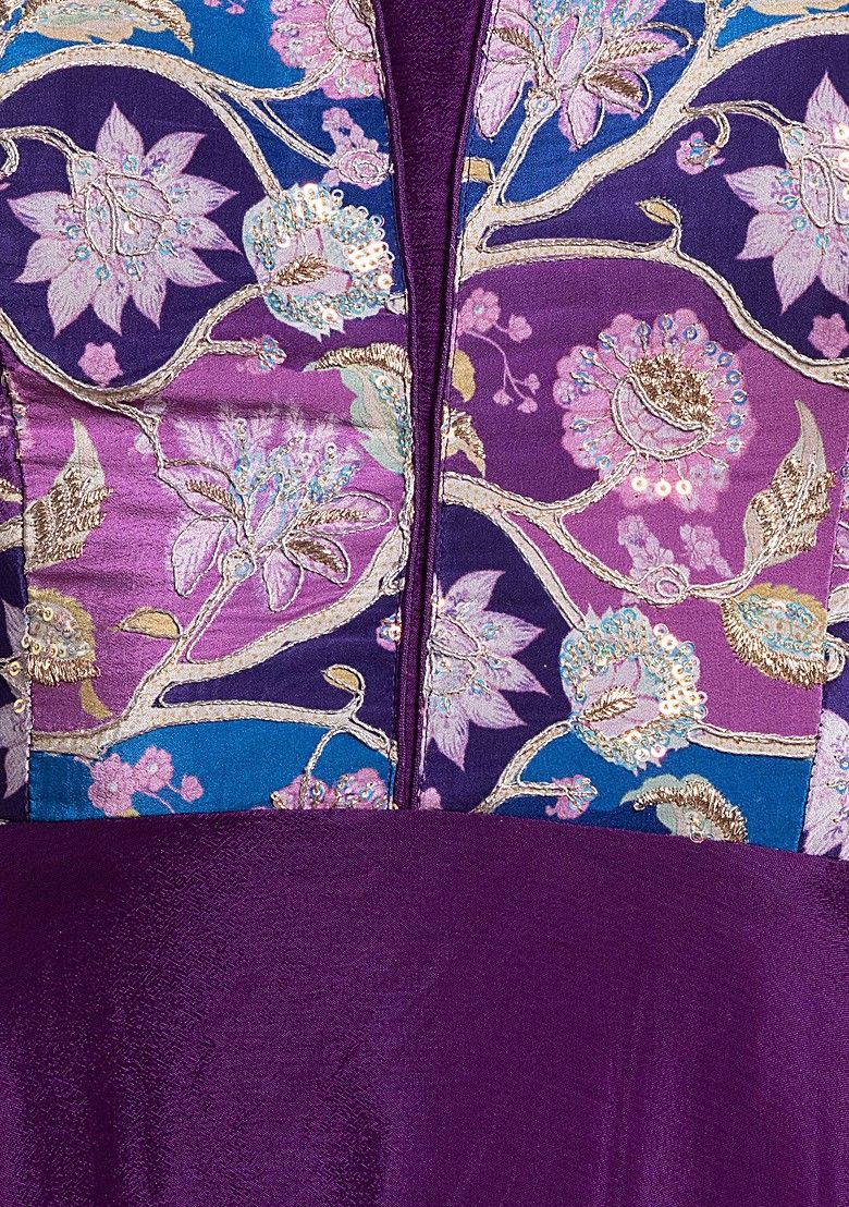 Purple Floral Sequin Embellished Anarkali With Dupatta