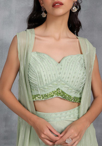 Green Sharara Set With Cutdana Sequin Embellished Blouse And Jacket