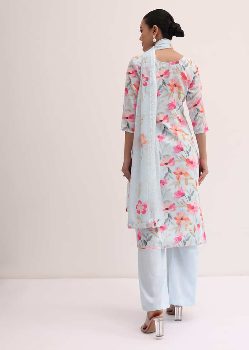 Baby Blue Linen Kurta Palazzo Set