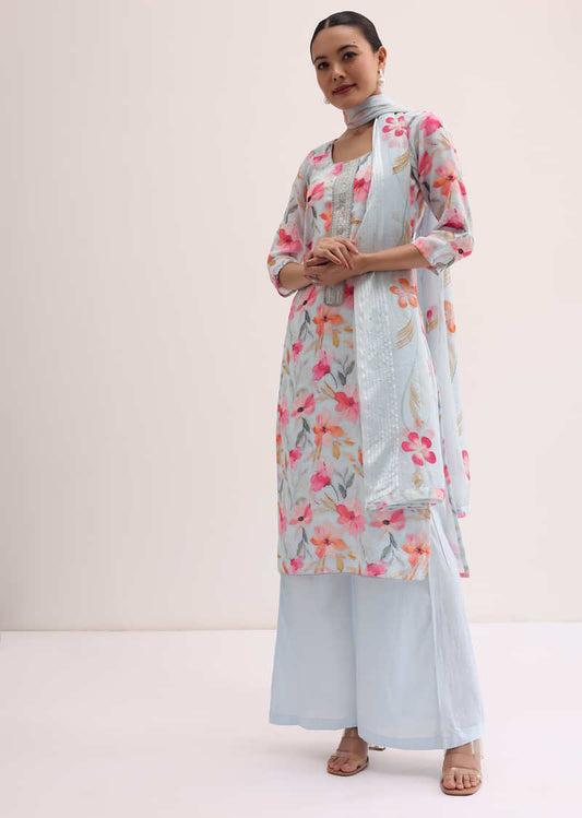 Baby Blue Linen Kurta Palazzo Set