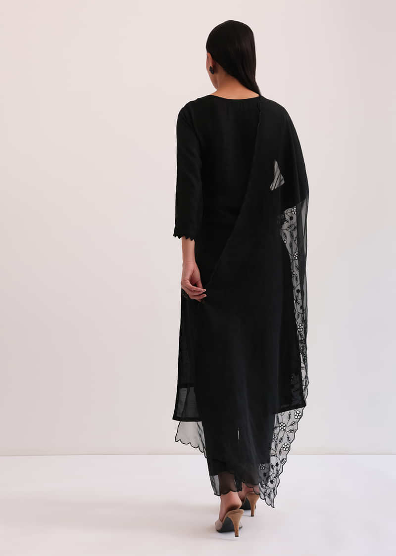 Black Embroidered Kurta Set