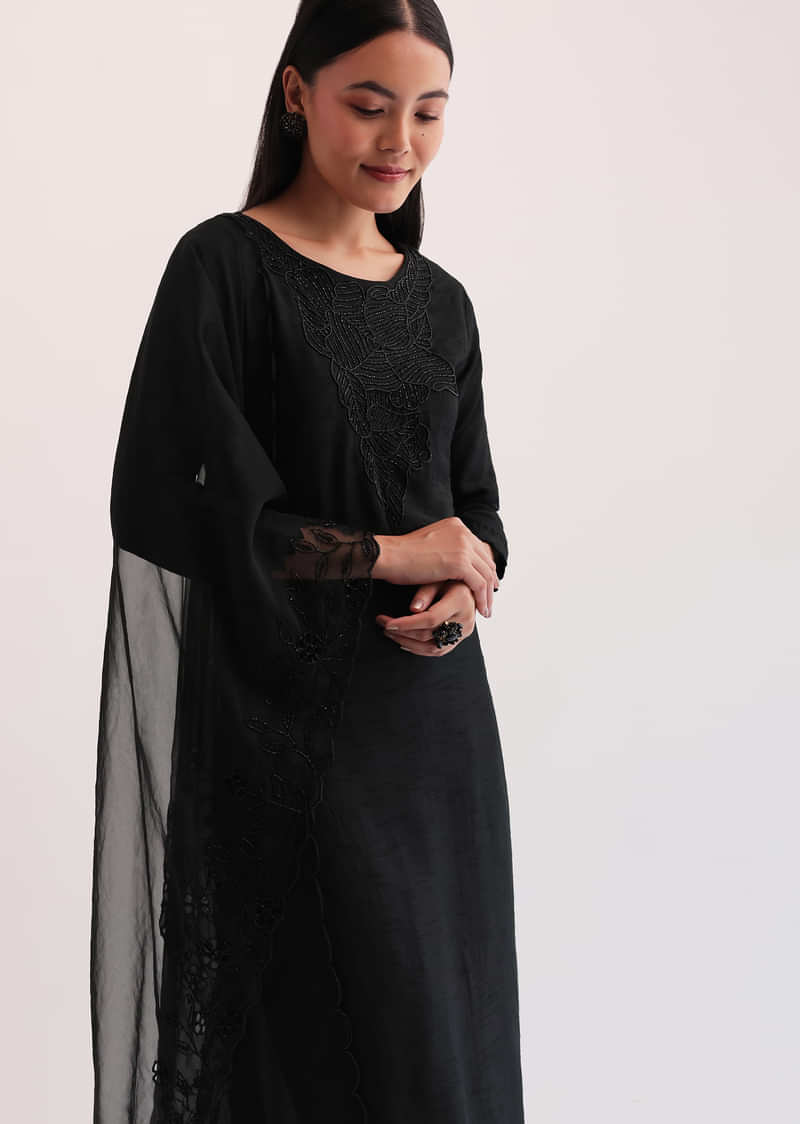 Black Embroidered Kurta Set