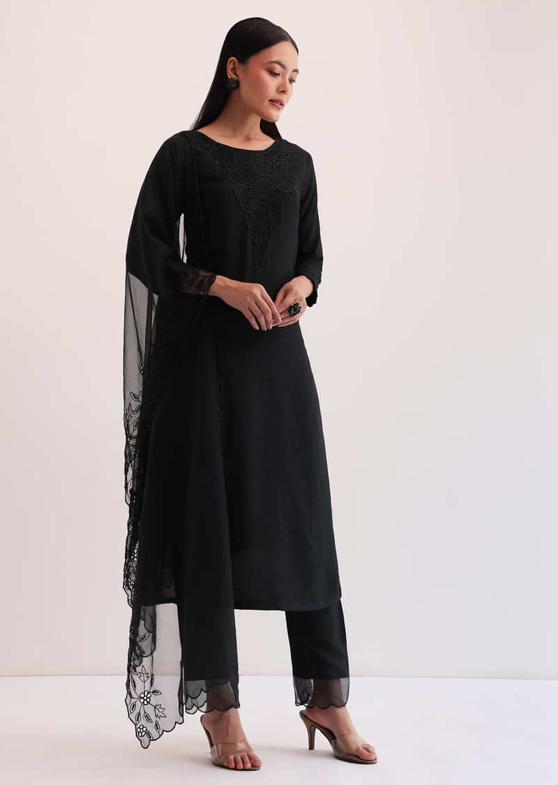 Black Embroidered Kurta Set