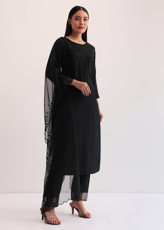 Black Embroidered Kurta Set